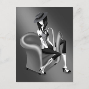 Postal saxofonista con un flaúo vintage