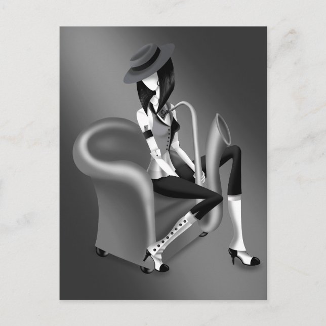 Postal saxofonista con un flaúo vintage (Anverso)