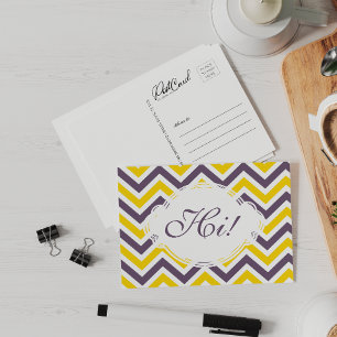Postal Say Hi Purple Yellow Fun Classic Zig Zag Personali