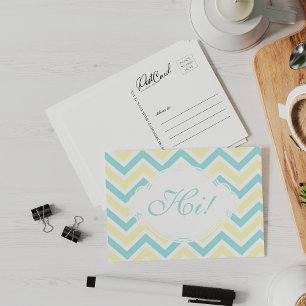 Postal Say Hi Yellow Aqua Fun Zig Zag Pastel Personalizad