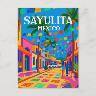 Postal Sayulita México Calle Vibrante Vintage