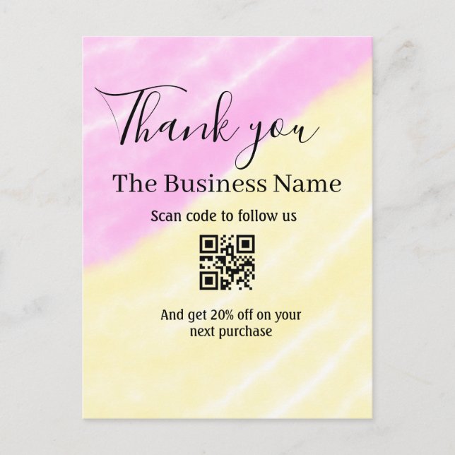 Postal Scan QR to follow us thank you discount code pink  (Anverso)