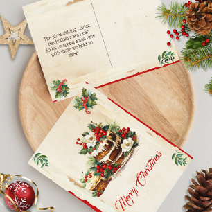 Postal Scandi Winter Foliage Watercolor Feliz Navidad