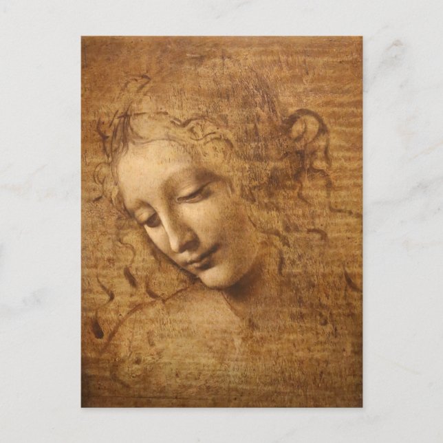 Postal Scapigliata de Leonardo da Vinci, jefa de mujer (Anverso)