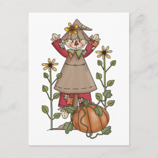 Postal Scarecrow 1 Pumpkin Fall Sunflowers