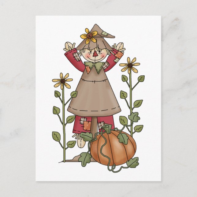 Postal Scarecrow 1 Pumpkin Fall Sunflowers (Anverso)
