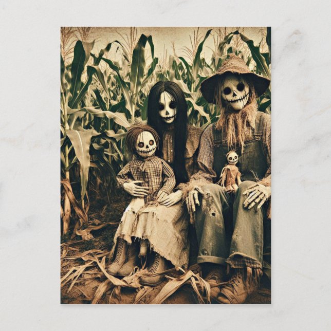Postal Scarecrow, una familia espantada en una foto de ho (Anverso)