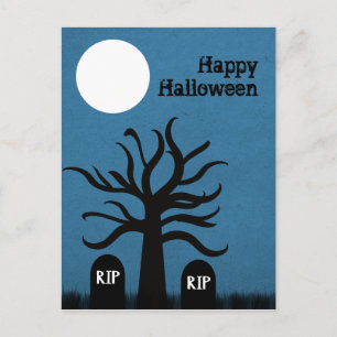 Postal Scary Graveyard Halloween Postcard, azul oscuro