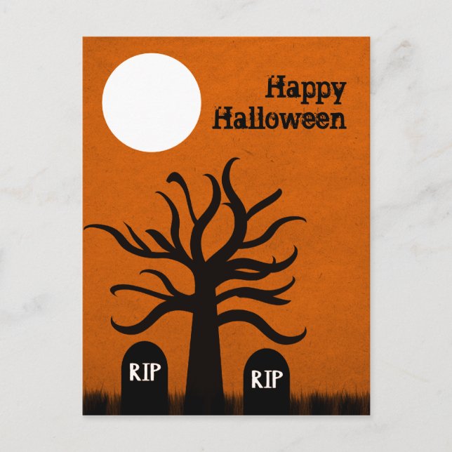 Postal Scary Graveyard Halloween Postcard, Naranja (Anverso)