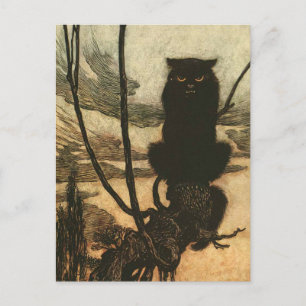 Postal Scary Halloween Black Cat Vintage Rackham