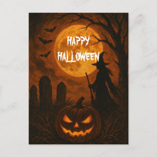 Postal Scary Halloween Pumpkin Witch Scary Night