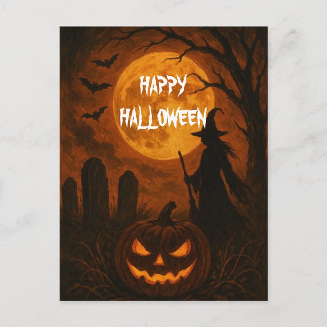 Postal Scary Halloween Pumpkin Witch Scary Night (Anverso)