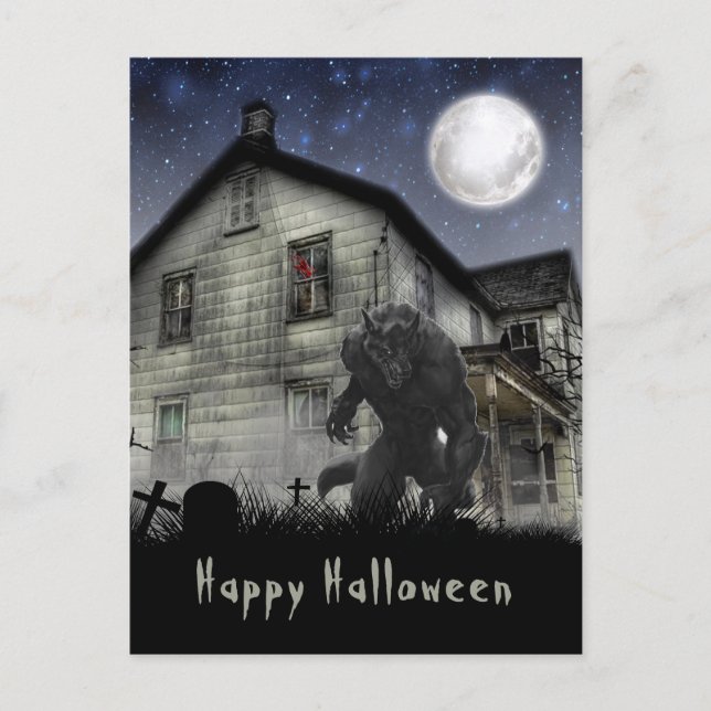 Postal Scary Happy Halloween Werewolf (Anverso)