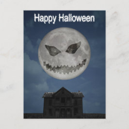 Postal Scary Jack O Lantern Halloween Moon