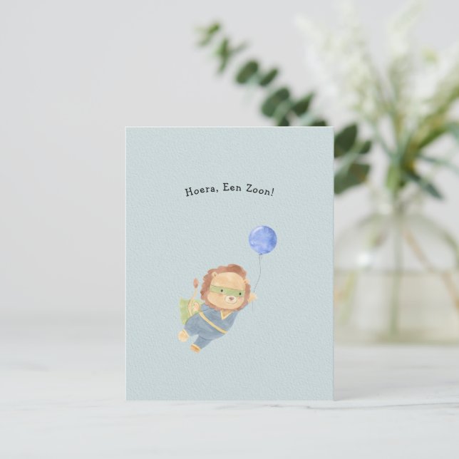 Postal Schattige Leeuw Met Ballon Welkom Nieuwe Baby (Anverso de pie)