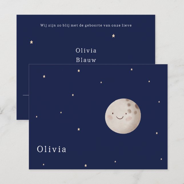 Postal Schattige Maan en Sterren Nacht Baby Geboorte (Anverso / Reverso)