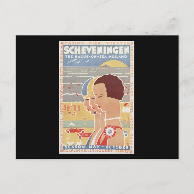 Postal Scheveningen sun see vintage poster (Anverso)