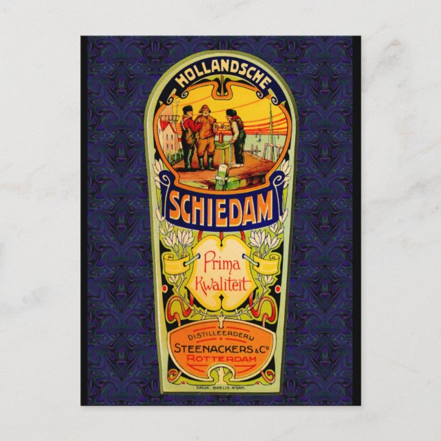Postal SCHIEDAM Gin Whiskey Label de Rotterdam Hollan (Anverso)