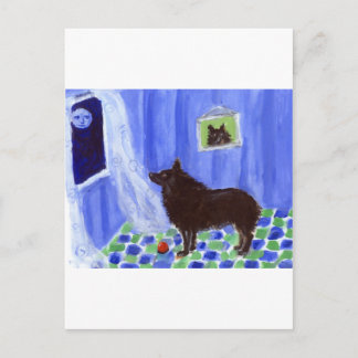 Postal schipperke siente luna sonriente