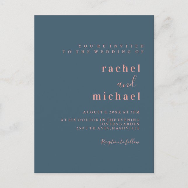 Postal Schlicht elegante Hochzeitseinladung (Anverso)