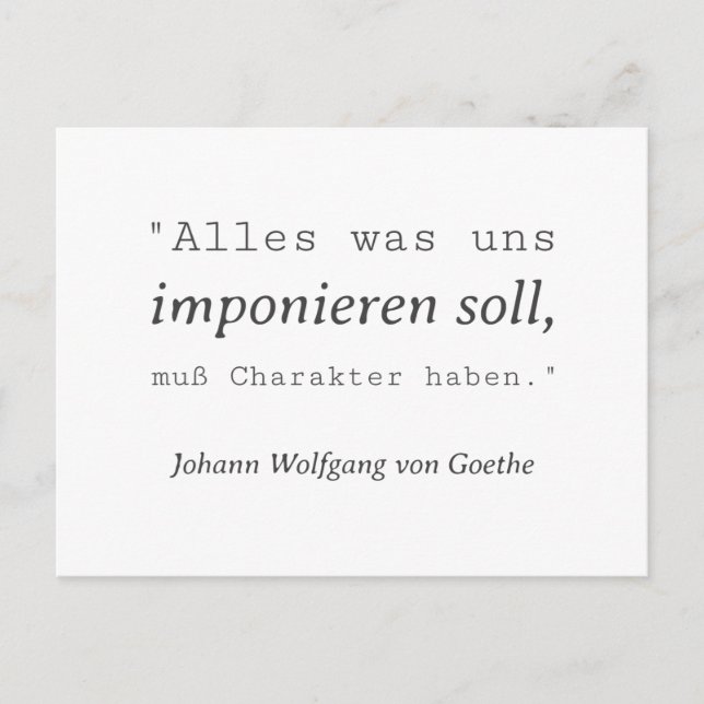 Postal Schlichte Goethe Zitat Imponieren Postkarte (Anverso)