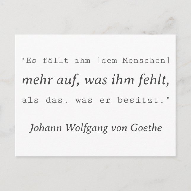 Postal Schlichte Goethe Zitat Was ihm fehlt (Anverso)
