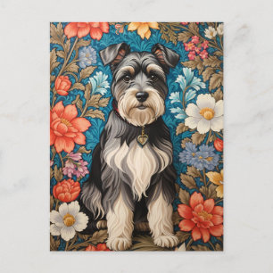 Postal Schnauzer Alegre con Floral Inspirado en William M