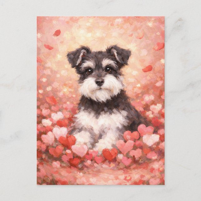 Postal Schnauzer de San Valentín con Corazones (Anverso)