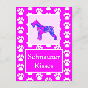 Postal Schnauzer Dog besa silueta rosada y azul
