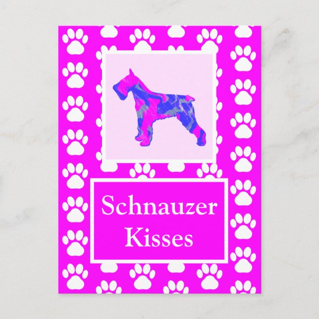 Postal Schnauzer Dog besa silueta rosada y azul (Anverso)