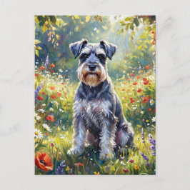 Postal Schnauzer en prado de flores silvestres