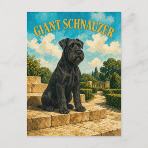 Postal Schnauzer Gigante, Arte de Perro Acuarela Vintage