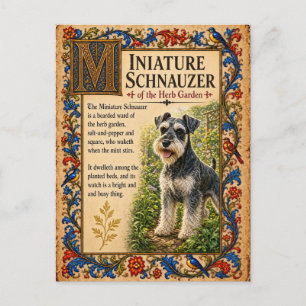 Postal Schnauzer Miniatura, Arte de Bestiario Medieval