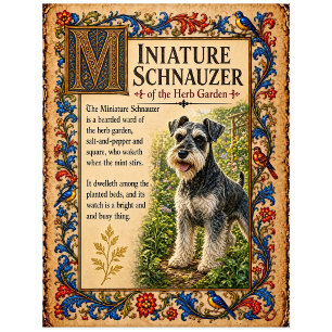 Postal Schnauzer Miniatura, Arte de Bestiario Medieval