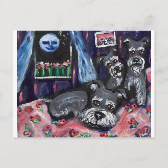 Postal Schnauzers percibe la luna caprichosa (Anverso)