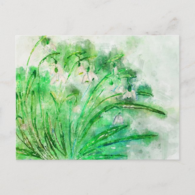 Postal Schneeglöckchen Aquarell. Blumenaquarell gemalt. (Anverso)