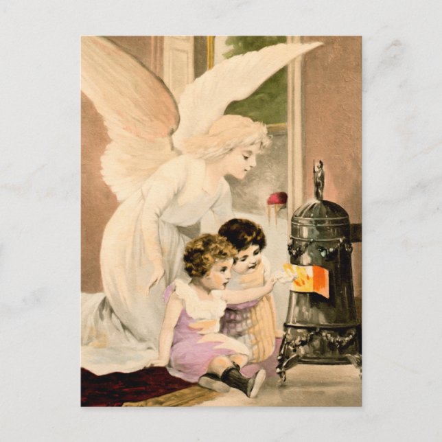 Postal Schutzengel, Kinder und Feuer (Anverso)