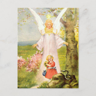 Postal Schutzengel Mädchen und Schlange