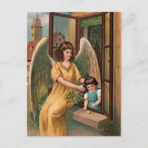 Postal Schutzengel und Mädchen am Fenster