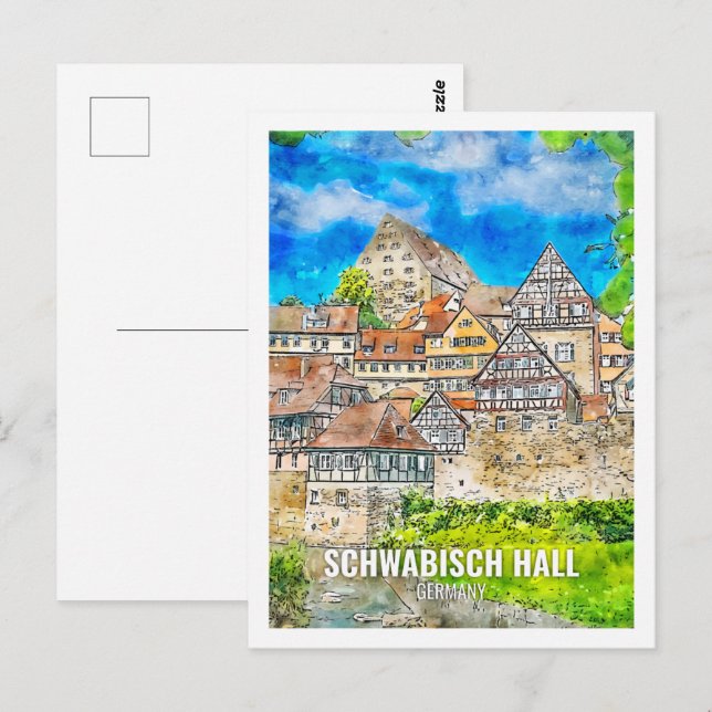 Postal Schwabisch Hall Alemania Travesplace Watercolor (Anverso / Reverso)