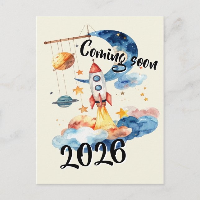 Postal Schwangerschaft verkünden 2026 Rakete Weltraum  (Anverso)