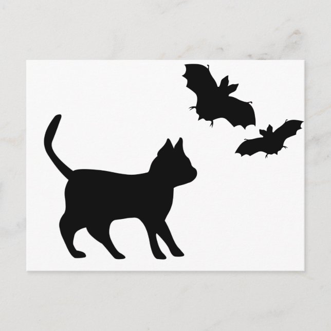 Postal Schwarzer Kater mit Fledermaus (Anverso)