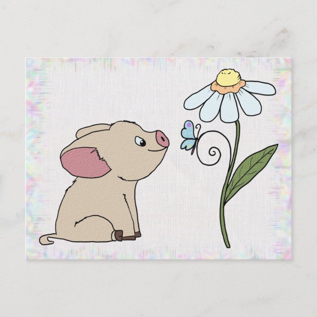 Postal Schweinchen mit Blume (Anverso)