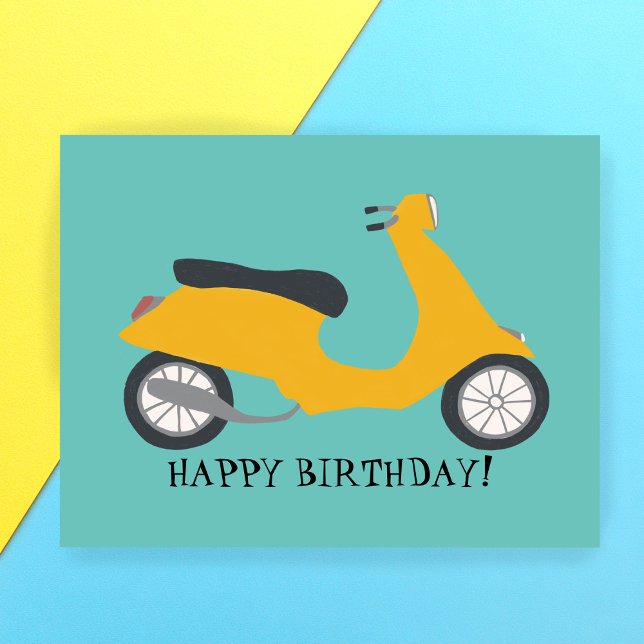 Postal Scooter Amarillo Lindo FELIZ CUMPLEAÑOS PERSONALIZ (Cute Yellow Scooter HAPPY BIRTHDAY CUSTOM Postcard
)