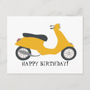 Postal Scooter amarillo lindo FELIZ CUMPLEAÑOS PERSONALIZ
