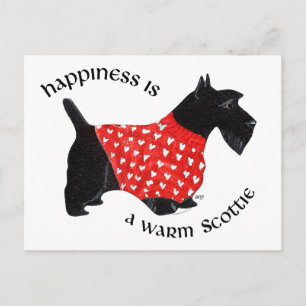 Postal Scottie con suéter a cuadros rojos