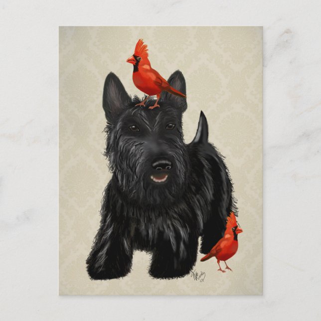 Postal Scottie Dog and Red Birds (Anverso)