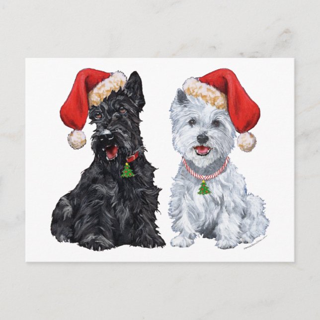 Postal Scottie y Westie cantando villancicos (Anverso)
