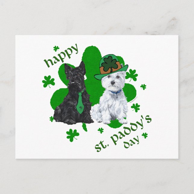 Postal Scottie y Westie Día de St. Paddy (Anverso)