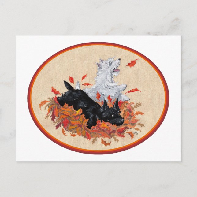 Postal Scottie y Westie Hojas Caídas (Anverso)